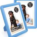 Blue 5x7 Picture Frame,2 Pack, Fits 5x7 Photo or 4x6 with Mat, Acrylic Front & Durable ABS Frame, Shatterproof UV-Resistant Tabletop Display, Vertical/Horizontal Home Dcor Frame