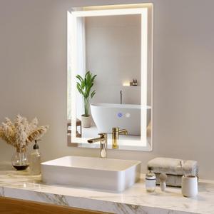 1624 Inch LED Bathroom Mirror, Backlit Vanity Mirror with Lights for Wall Mounted, Anti-Fog, 3 Colors, Dimmable, Memory Function, Led Mirror for Bathroom/Bedroom/Makeup