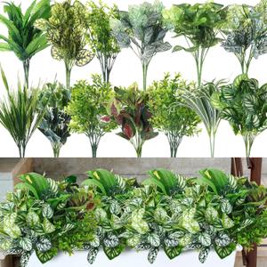 Cindeer 24 Pcs Artificial Flowers Planters for Outdoors, UV Resistant Faux Fake Greenery Plastic Plants Outdoor Indoor for Spring Summer Decors Wedding