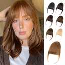Clip in Bangs, 100% Real Human Hair Fake Bangs Clip on Bangs Hairpieces for Women Wispy Bangs Light Brown Fringe with Temples Curved Clip in Hair Extensions for Daily Wear