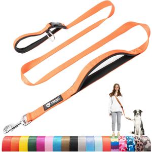 TSPRO Tactical Hands Free Dog Leash, Heavy Duty Adjustable with Padded Handle & Metal Safety Clasp for Walking Running Hiking Training, Medium & Large Dogs (Orange 25)