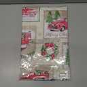 Newbridge Yuletide Christmas Tree Farm Red Barn Truck Vinyl Flannel Back Tablecloth, 70 Inch Round, Nostalgic Holiday Wipe Clean Easy Care Table Cover
