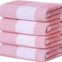 Homaxy 100% Cotton Waffle Weave Check Plaid Kitchen Towels, 13 x 28 Inches, Super Soft and Absorbent Dish Towels for Drying Dishes, 4-Pack, White & Pink