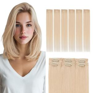 Elailite Short Clip in Hair Extensions Real Human Hair 6PCS Lace Weft Remy Hairpieces for Women Adding Volume 12 Inch Platinum Blonde