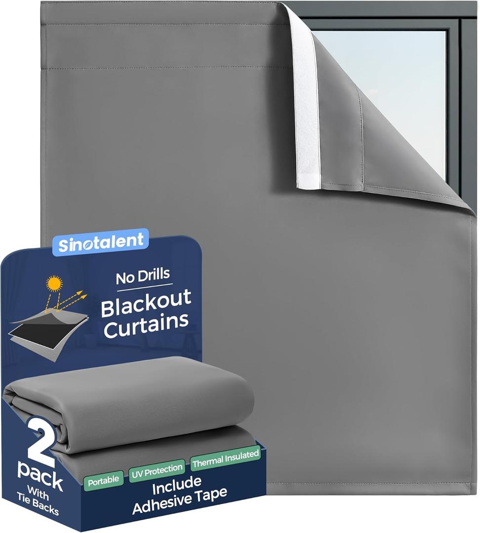 Portable Blackout Curtain No Drill Blinds, Easy Install Blackout Window Cover Bathroom Curtains, Light Blocking Window Curtain Panels Pack of 2pcs. (Gray, 29" W x 30" L) (Grey)