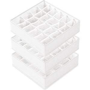 Criusia 3 Pack Sock Underwear Drawer Organizer Dividers, 64 Cell Fabric Foldable Cabinet Closet Organizers and Storage Boxes for Storing Socks, Panties, Ties (16+24+24 Cell, White)