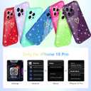 Qviskteme for iPhone 15 Pro Case for Women Cute,Clear Glitter with [1 x Tempered Glass Screen Protector] Slim Phone Cases Shockproof Bumper Protective Soft Silicone Thin Cover Case 6.1" Blue Titanium