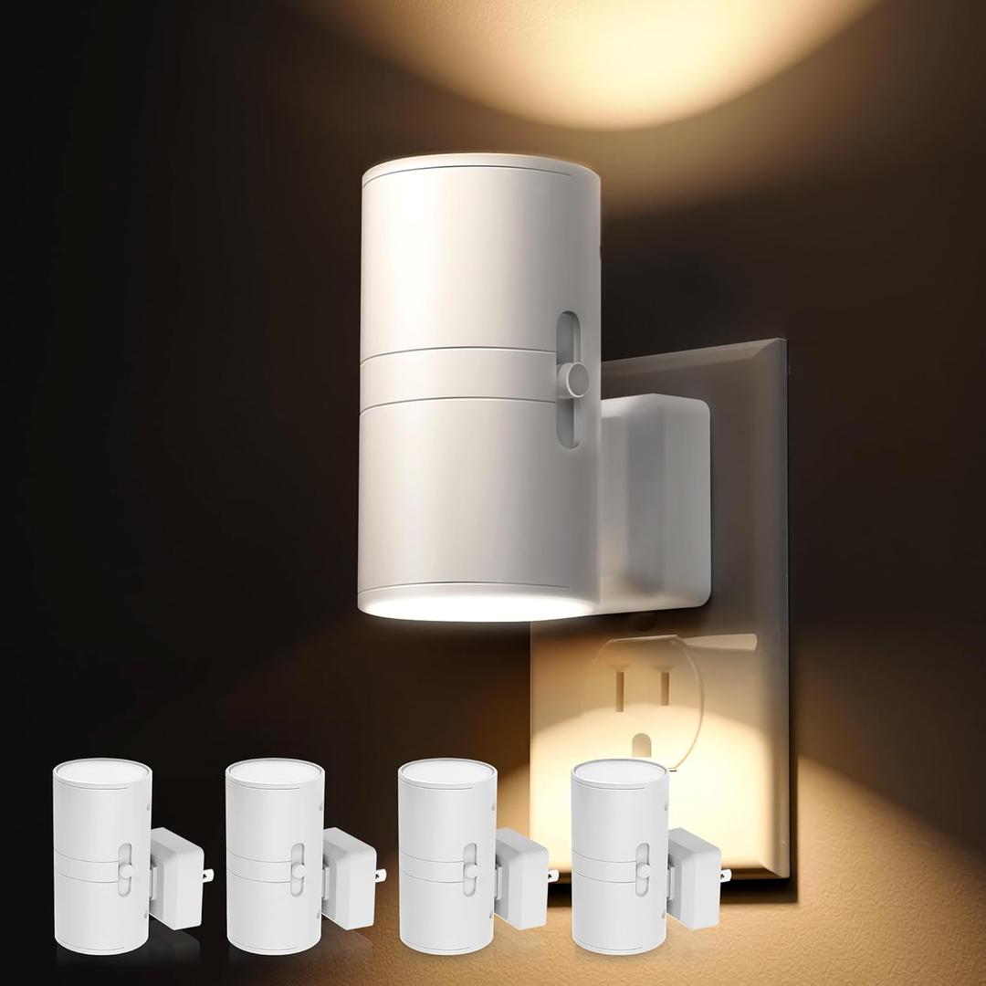 L LOHAS LED Night Light, Night Lights Plug into Wall, Dimmable Nightlight, 3000K Soft Light with Light Sensor, White Shade Nightlights Plug in Wall for Adults Hallway Bedroom Bathroom Kitchen, 4 Pack