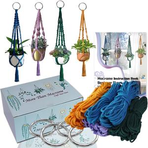 Ewparts Macrame Plant Hanger Kit with Instruction Book Tutorials Metal Rings 4mm Macrame Cord Green/Purple/Orange/Blue Pre-Cutted for Making 4 Macrame Plant Hangers Macrame Kit for Adults Beginners