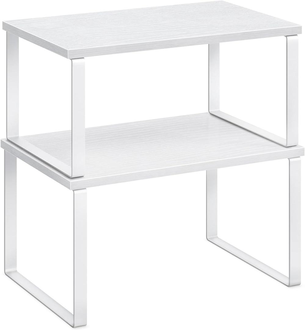 SONGMICS Cabinet Organizer Shelf, Set of 2 Kitchen Counter Shelves, Kitchen Storage, Spice Rack, Stackable, Expandable, Metal and Engineered Wood, Cloud White and Snow White UKCS02W01 (11.7"w)