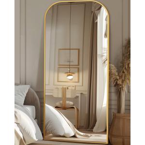 Antok Full Length Mirror, 71"x32" Floor Mirror Freestanding, Arched Floor Standing Large Mirror Full Body Mirrors with Stand for Bedroom, Hanging Mounted Mirrors for Living Room, Gold