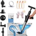 Stainless Steel Toilet Plunger Kits,Air Drain Blaster Gun Plunger High Pressure with 5 Heads,Dashboard Barometer,Sewer Toilet Kitchen Sink For Clogged Toilet Kitchen Bathroom Tubs