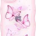 Compatible with iPhone 13 Pro Max,Cute Kawaii Bling Sparkle Glitter [Butterfly Series] Frame Shape Soft Silicone Shockproof Protective Phone Cover for Women Girls BTFPink