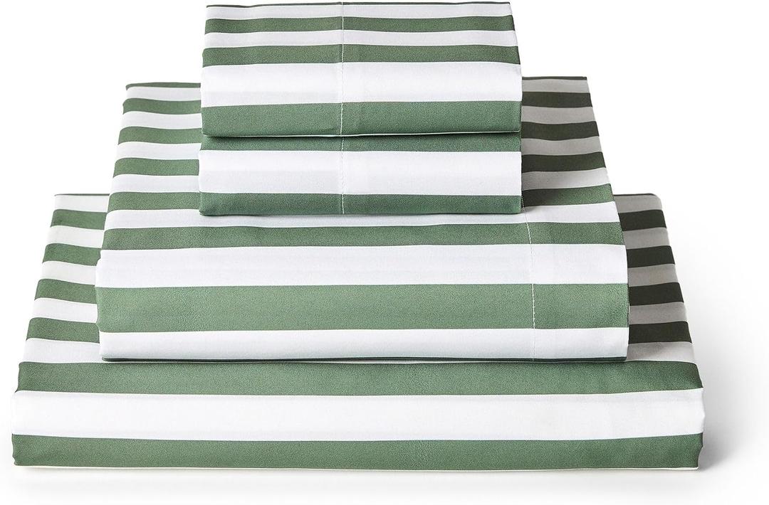 Mellanni Iconic 4-PC, Ultra Soft Sheet Set (Cal King, Oxford Stripe Sage), California King