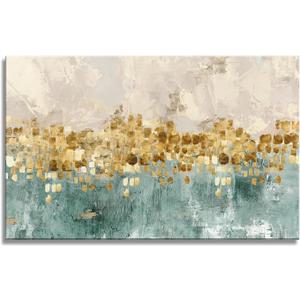 DZL Art A74681 Gold Abstract Painting Modern Decor Wall Art Gold Canvas Gray Contemporary Canvas Living Room Art 32.00'' x 48.00''