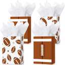 16 Pcs Sports Party Gift Bags with Tissue Paper Baseball Football Soccer Basketball Gift Goodie Favor Bags with Handle for Baseball Theme Party Girls Boys Birthday Decoration (Dark Brown, Football)