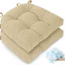 20 x 20 in Extra Large Dining Room Chair Seat Cushions for Kitchen Wicker Chairs Pads 2 Pack with Ties Indoor Non Slip Memory Foam 3 inch Thick Wide Modern Tufted Cushion Beige