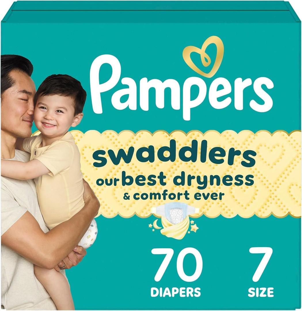 Pampers Swaddlers Diapers, Size 7 (26-50 lbs), 70 Count, Absorbent, Keeps Baby Dry and Comfortable, Skin Safe Disposable Baby Diaper