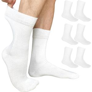 Cotton Diabetic Crew Socks - 6 Pairs Thin, White Diabetic Socks for Men XL Size 13-15 Non-Binding & Seamless