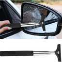 Car Side Mirror Squeegee, Retractable Vehicle Rear View Mirror Wiper with Anti-Slip Handle, Portable Auto Rearview Squeegee Cleaner, Universal Fit (Black/Car Logo)