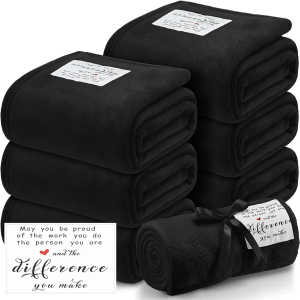 Moukeren 6 Pack Employee Appreciation Gifts Thank You Blankets Bulk, 50 x 60 Inch Fuzzy Cozy Blankets with Inspirational Quote, Soft Flannel Throws for Teachers Nurses(6 Pack,Black,Difference)