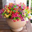 Artificial Flowers for Outdoor Indoor Garden Home Decoration, Faux Flower Daisy with Eucalyptus Leaves Fake Plants Greenery Boxwood Porch Patio, 12 Bundles (Mix Pink Red Purple Yellow) 