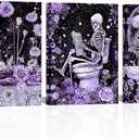 FuShvre Skeleton Bathroom Decor Moody Skeleton Wall Art Pictures for Bathroom Gothic Painting for Home Decoration Framed 12x16 inch each piece (Purple)