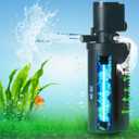 158GPH Small Aquarium Filter, UV Sterilizer for Aquarium for 10-45 Gallon Tank, Internal Pump for Turtle Betta Fish Tank Filter Silent 4-in-1 Green Killing Machine with Fish Tank Filters Deodorization (Black)