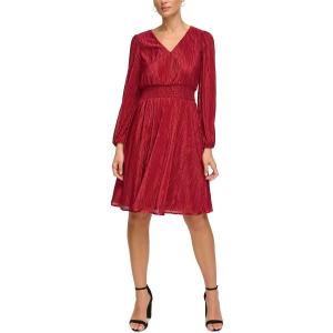 Kensie Womens Balloon Sleeve Smocked Waist Mini Dress (4, Burgundy)