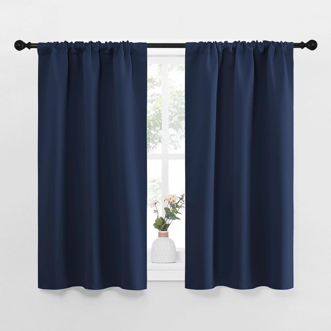 NICETOWN Kitchen Curtains, Short Blackout Curtains & Drapes, Thermal Insulated Rod Pocket Window Treatment Draperies for Nursery (Navy, 29" x 40", Set of 2)