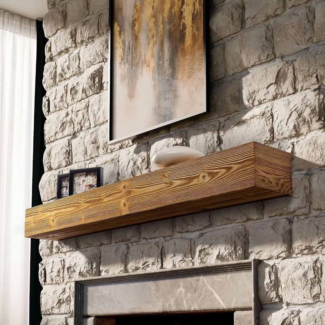 BoscoMondo Fireplace Mantel, Wall-Mounted 66 inch Floating Shelf for Wall, Tv Shelf, Rustic Shelf - 8x6x66 Aged Oak