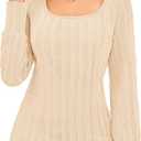 GRACE KARIN Womens Fall Long Sleeve Trendy Tops 2025 Square Neck Ribbed Casual Shirts Cozy Basic Sweater (Beige, M)