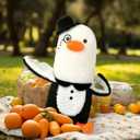 PEACH CAT Banana Duck Plush Pillow Wear Bowler Hat Monocle Stuffed Animals Cute Plushies Toy Gifts for Kids White and Black 12"