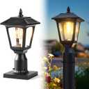 PASAMIC Solar Post Light, 3000K (Warm White) Dusk to Dawn Outdoor Solar Lamp with Aluminum Base, Waterproof Pillar Light for Fence, Garden, Yard, Patio, Outside Decoration (1PC)