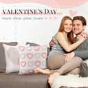 2 PCS Valentines Day Hearts Throw Pillow Covers 18 x 18 Inches Square Beige Pink Heart Linen Embroidered Cushion Cases Soft Decor for Sofa Bed Couch Living Room Home Couple Present Valentine Gift