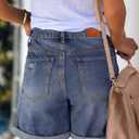 luvamia Women's Casual Ripped Denim Shorts High Rise Distressed Rolled Hem Jeans Shorts (Blue, M)