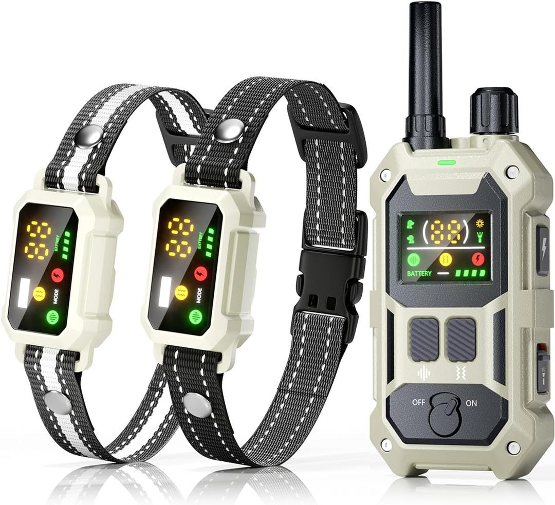 BLACKDOG Military Dog Shock Collar 2 Dogs (5-150lbs) - 4200ft Dog Training Collar with Remote, 4 Training Modes, Flashlight&Strobe, 90-Day Battery, IP67 Waterproof Dog E Collar for All Breeds (Beige)