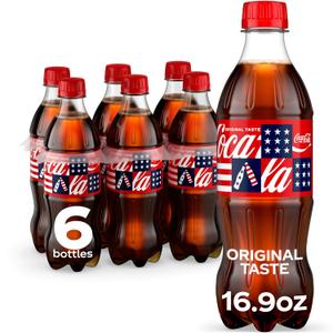 Coca-Cola Soda Soft Drink Bottles, 16.9 fl oz, 6 Pack (EXP 04/01/26)