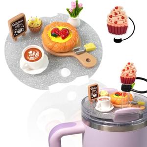 Cup Lid Accessories for Stanley 40 Oz Cup With Silicone Straw Cap, Charms for Tumblers, Miniature Cake Pie & Coffee Decorations for Special Gifts 2 PACK
