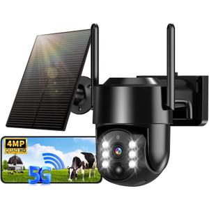 2K Security Cameras Wireless Outdoor, 5G WiFi Cameras for Home Security, 360 PTZ Solar/Battery Powered Outside Cam, 2 Way Talk, Color Night Vision, AI Human Detection for Porch/Garage/Yard (1Pack)