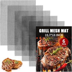 6 Pcs BBQ Grill Mesh Mat, 15.75 x 13 Inch Non-Stick Reusable Barbecue Grilling Mat Easy to Clean, Heavy Duty Heat Resistant Cooking Mesh Mat Suitable for Outdoor Smoker, Pellet, Gas, Charcoal Grills (Incomplete set)