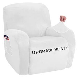 ZNSAYOTX Stretch Velvet Recliner Cover 4-Pieces, Thick Soft Recliner Chair Slipcover with Pocket, Non-Slip Elastic Bottom for Kids Pets, Luxury Plush Reclining Protector Comfy Washable (White)