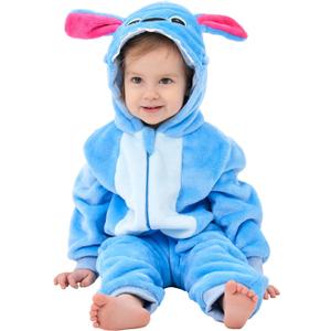 Unisex Baby Animal Onesie Pajamas,Infant Flannel Halloween Cosplay Costume, Toddler Christmas Homewear/Sleepwear (18-24 Months/Height:33"-35", Blue)