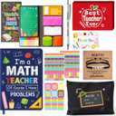 B1ykin Teacher Appreciation Gifts Set - 6pcs Best Teacher Ever Thank You Gifts with PU Notebook, Sticky Notes, Makeup Bag, Bracelet, Pen, Thank You Card for Coworkers Teachers (Math)