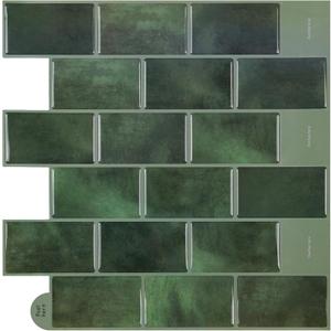 Peel and Stick Backsplash Wall Tiles - 10 Sheets Green Tile 12" x 12" 3D Self-Adhesive Wall Tiles for Kitchen, Bathroom & Home Dcor