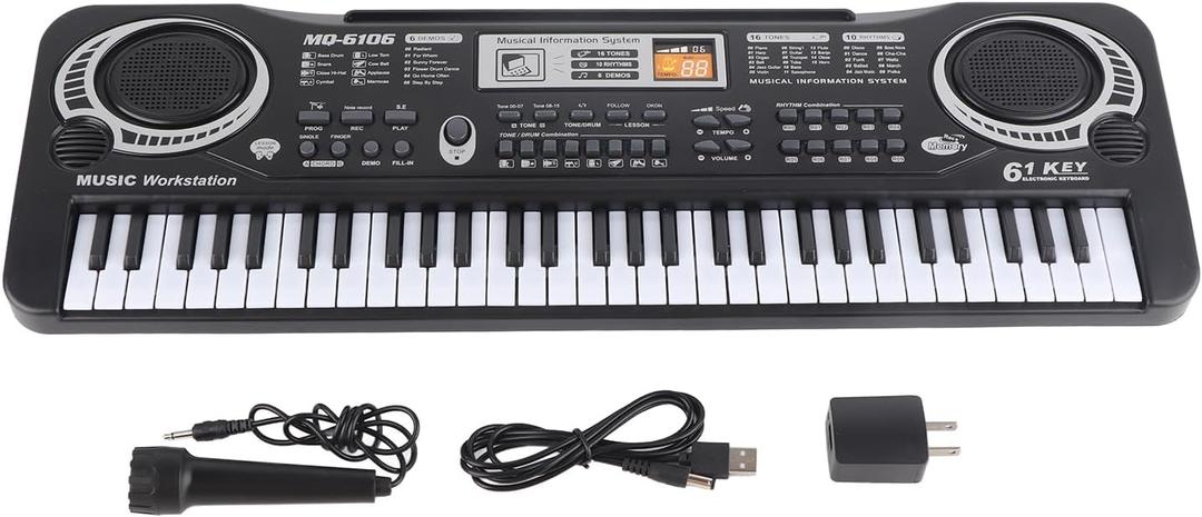 Electronic Keyboard Piano, Portable 61-Key Electric Digital Piano With Microphone, USB Cable, US Plug Charger Piano Keyboard 