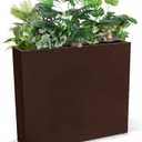 Metal Tall Long Planter Box Large Rectangular Planter Flower Pot with Drainage Holes for Indoor Outdoor Deck Porch Garden Home Patio Front Door (Espresso, 28" L x 9" W x 26" H)