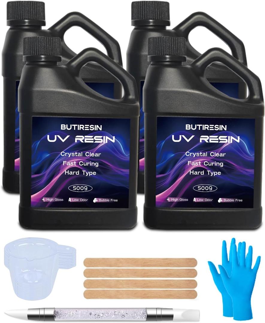 2000g UV Resin, UV Resin Clear - Fast Curing, Crystal Clear, Odourless, Low Viscosity & Hard Type, UV Resin Kit for DIY Jewelry Making, Casting, and Coating Crafts