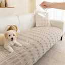 MYSKY HOME 100% Waterproof Couch Cover for Dogs, Plush Pet Couch Covers for Sofa Washable, Couch Covers for 3 Cushion Sofa Pet Friendly, Non-Slip Durable Sofa Cover Slipcover Protector, Khaki, 35"x71"