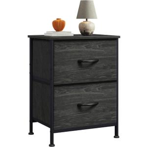 WLIVE Night Stand, Small Dresser with 2 Drawers & Wooden Top, Nightstand with Fabric Bins, Bedside Table End Table for Bedroom, Closet, Entryway, College Dorm, Charcoal Black